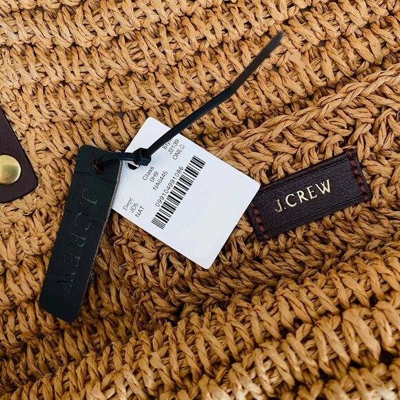 NWT J. Crew Woven Straw Market Tote Bag With Leather Handles and Gold Hardware - Picture 6 of 6
